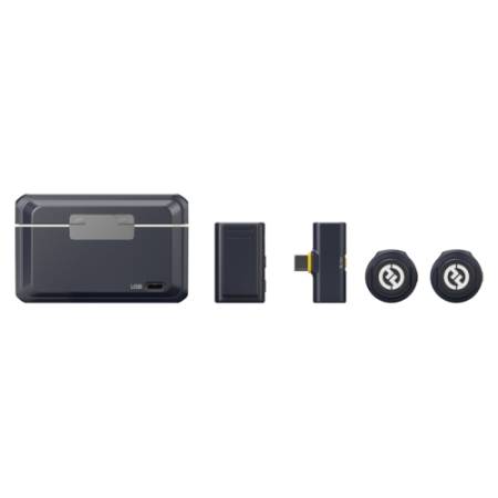 Hollyland LARK M2 Mini Combo - zestaw, bezprzewodowy system audio, 2x mikrofon (odbiorniki: USB-C i 3.5mm TRS, 24-bit, czarny)